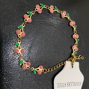 Gold and Pink Cherry Bracelet